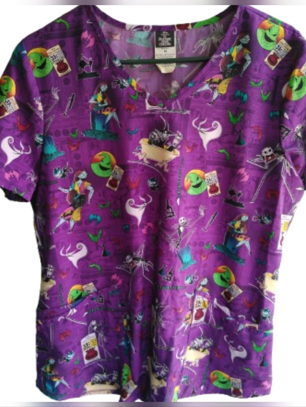 Nightmare-Themed Purple Scrub Top - Halloween Print